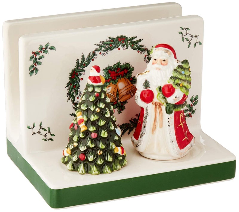 Spode Christmas Tree 3-Piece Hostess Set - Napkin Holder, Salt Shaker & Pepper Shaker (Santa & Tree Figural) - Festive Earthenware for Christmas, Holiday Entertaining - Decorative Gift Set - Image 1